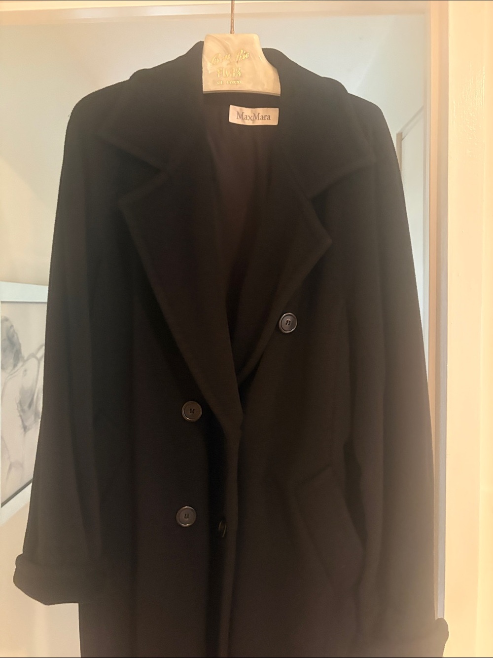 MaxMara Black Double-Breasted Wool Coat Size 12